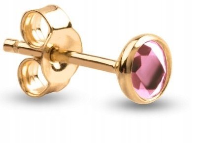 KLASYCZNY ZŁOTY POJEDYNCZY KOLCZYK Z RÓŻOWYM KAMIENIEM 8KT 333