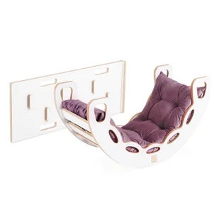 MISIOO Bujak Small Rocker 4 w 1 + ścianka wspinaczkowa/zjeżdżalnia + poduszka (lila Velvet), biały Wooden Play - Skoczki dla dzieci - miniaturka - grafika 1