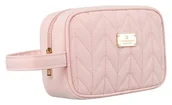 Kosmetyczki, organizery i kuferki - Różowa kosmetyczka podróżna ze skóry ekologicznej z uchwytem na rękę - Peterson - miniaturka - grafika 1