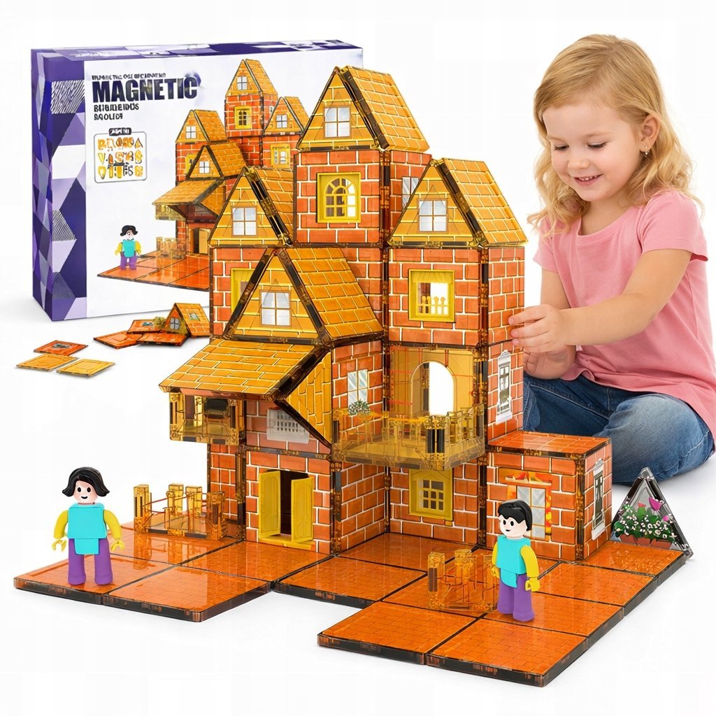 Zestaw duże klocki magnetyczne konstrukcyjne 3D panele Magnetic Tiles 81 el
