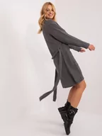 Swetry damskie - Kardigan ciemny szary casual narzutka rękaw długi długość długa kieszenie - miniaturka - grafika 1