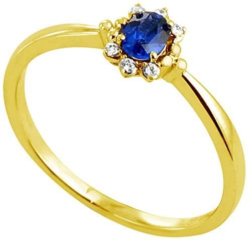 Złoty pierścionek Szafirowy Klejnot Złoto 9k 375 r. 8 (15,3) Szafir Diamenty