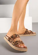 Klapki i japonki damskie - Brązowe Panterkowe Casualowe Klapki z Paskami ze Sprzączkami Palamara - miniaturka - grafika 1