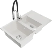 Zlewozmywaki z baterią - Mexen Gaspar zlewozmywak granitowy 1,5-komorowy z ociekaczem i baterią kuchenną Aster, biały - 6507-20-73450-07 - miniaturka - grafika 1