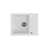 Zlewozmywaki - STEINER Zlewozmywak granitowy jednokomorowy 62 50 20 cm z ociekaczem PETER 116 biały ze stalowym odpływem - miniaturka - grafika 1