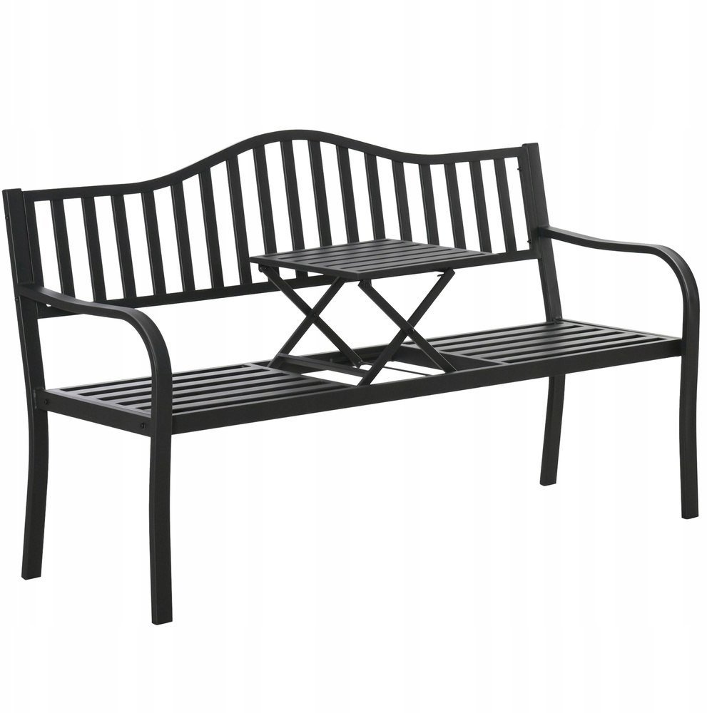 Lean Ławka Ogrodowa Taras Ogród Park Metalowa Oparcie Stolik Czarna 150 cm
