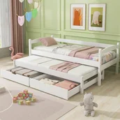 Łóżka dla dzieci i młodzieży - Flieks łóżko dzienne łóżko z litego drewna z 2 szufladami MDF i stelażem z listew łóżko pojedyncze łóżko dziecięce łóżko przesuwne na kółkach sosna 200x90cm/190x90cm - miniaturka - grafika 1