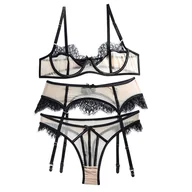 Komplety bielizny - Komplet eleganckiej bielizny - Beżowy S - miniaturka - grafika 1