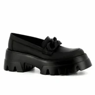 Mokasyny damskie - Czarne mokasyny na platformie CARINII - Carinii - miniaturka - grafika 1