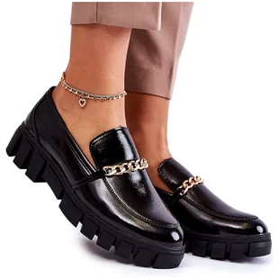 Sergio Leone Lakierowane Półbuty Z Łańcuszkiem Czarne Anne - Półbuty damskie - miniaturka - grafika 1