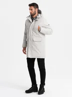 Kurtki męskie - Długa klasyczna męska kurtka typu parka kremowa V1 OM-JALJ-0166 XL - miniaturka - grafika 1