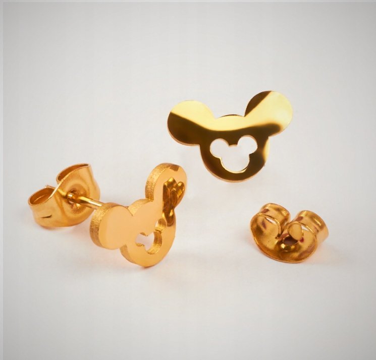 Kolczyki Wkrętki Myszka Miki Micky Złota Stal