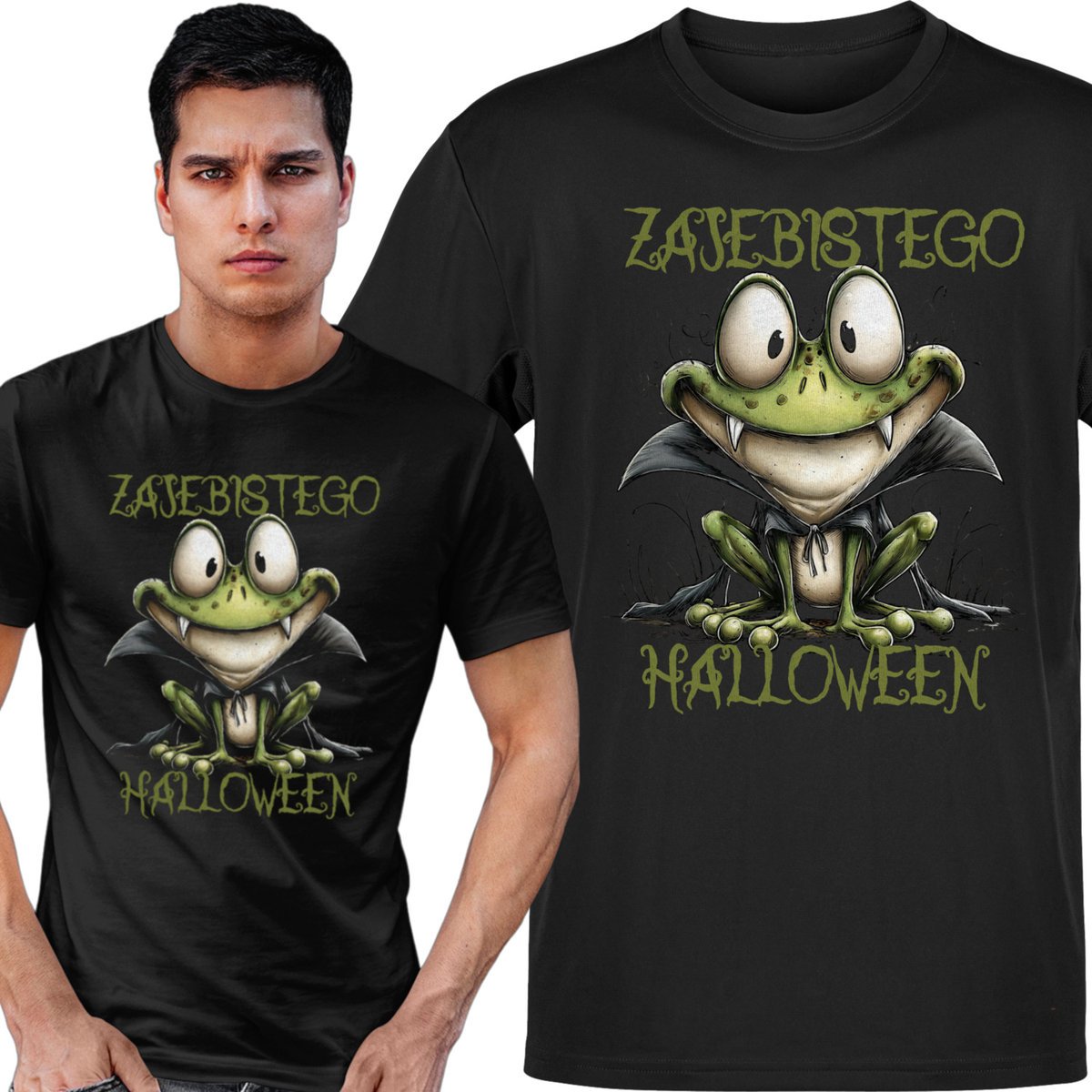 Koszulka męska Śmieszna Żaba Wampir Z Napisem Żaj*bistego Halloween M