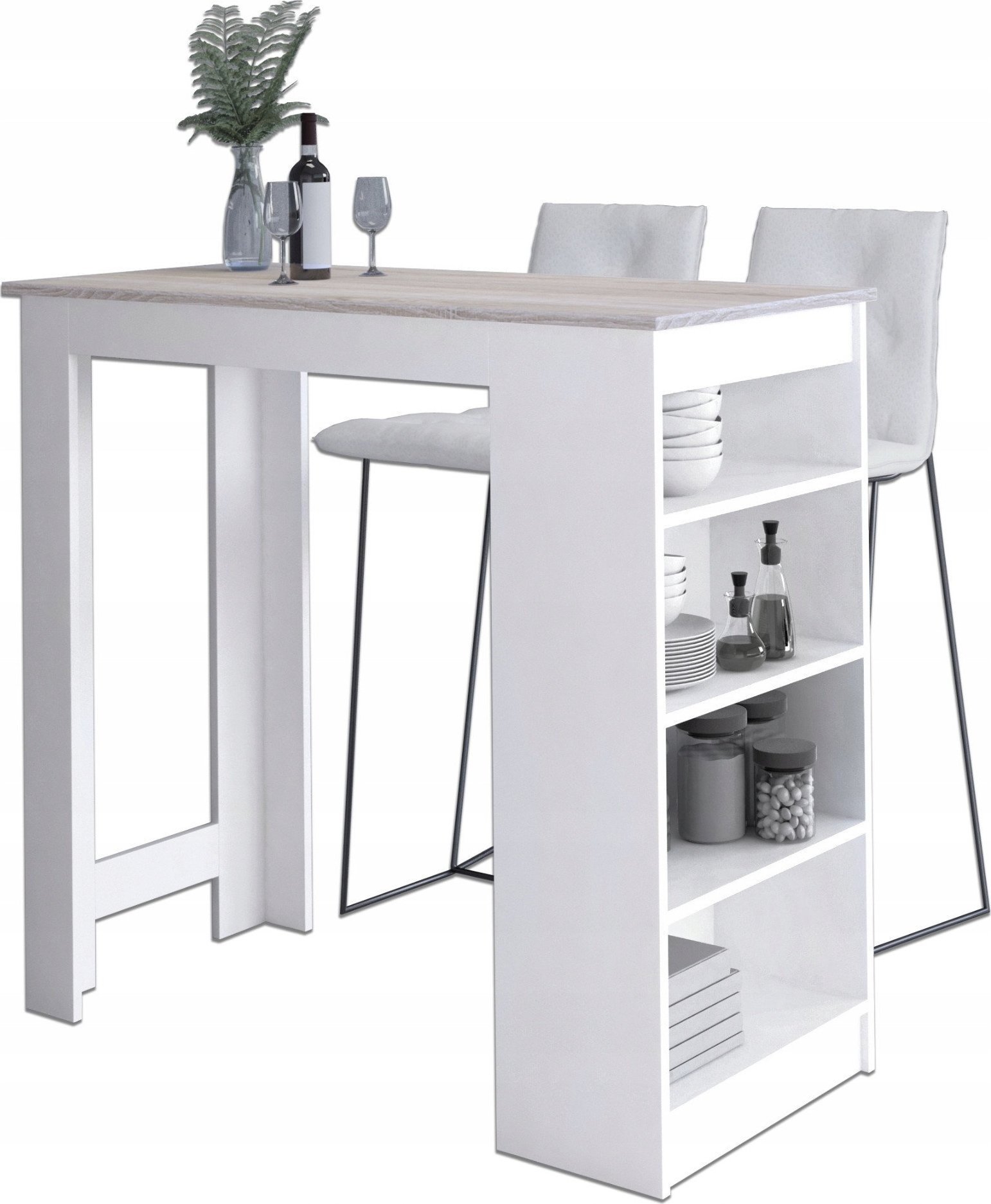 Fabryka Mebli Akord Stolik barowy pod hoker 115 cm - biały blat dąb sonoma