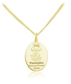 Biżuteria religijna - Srebrny naszyjnik - Medalik - Pamiątka I Komunii Świętej - 24k złocenie - miniaturka - grafika 1