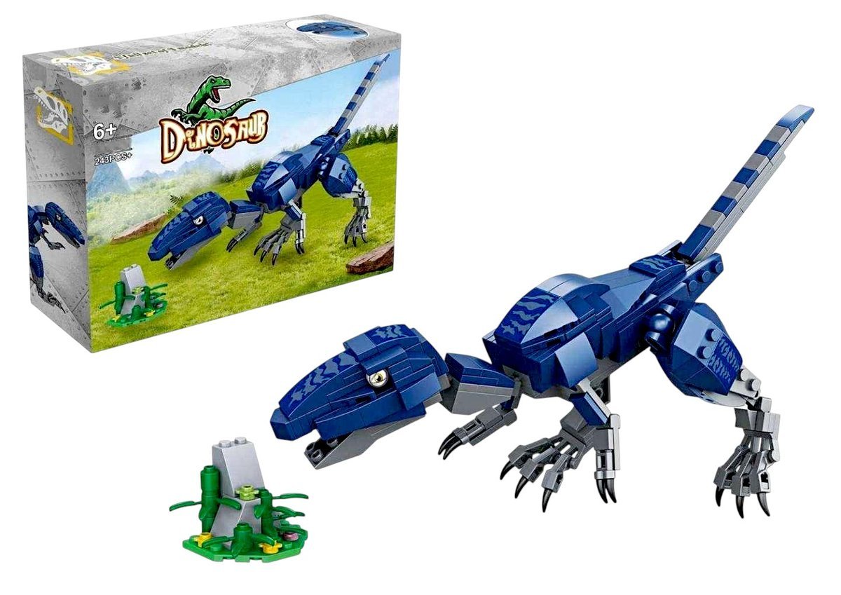KLOCKI DINOZAUR NIEBIESKI VELOCIRAPTOR ZESTAW KONSTRUKCYJNY 243 ELEMENTY