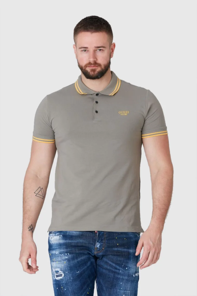 GUESS Khaki męska koszulka polo z wyszywanym logo S