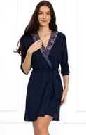 Piżamy damskie - Krótki szlafrok z rękawem 3/4 Daphne, Kolor granatowy, Rozmiar S, Momenti per me - Primodo.com - miniaturka - grafika 1