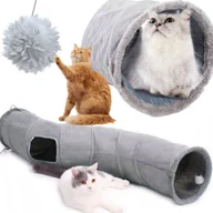 Zabawki dla kotów - TUNEL DLA KOTA Z PIŁKĄ DUŻY SZARY 117 CM ZABAWKA - miniaturka - grafika 1