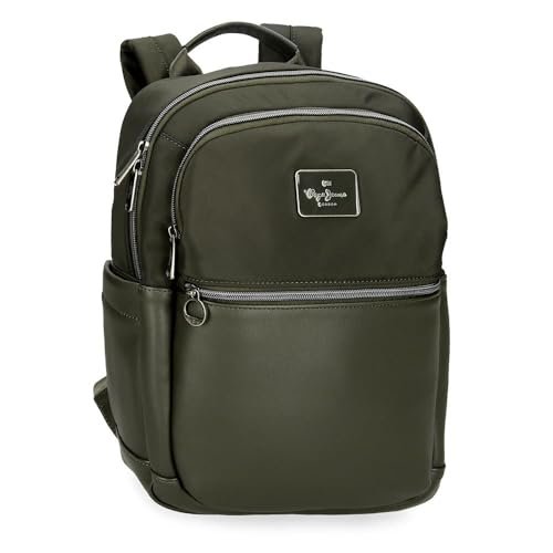 Pepe Jeans Christine Plecak na laptopa do 12 cali Zielony 25 x 36 x 10 cm Poliester z akcentami ze sztucznej skóry 9L by Joumma Bags, Zielony, Talla única, plecak na laptopa