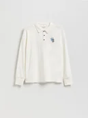 Bluzki dla chłopców - Reserved - Bawełniany longsleeve polo - złamana biel - miniaturka - grafika 1