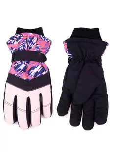 Rękawiczki narciarskie dziewczęce pięciopalczaste czarne ze wzorem - Rękawiczki - miniaturka - grafika 1