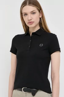 Koszulki sportowe damskie - Armani Exchange polo bawełniane kolor czarny - grafika 1