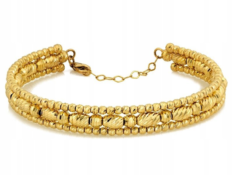 Bransoletka złota 585 bangle błyszcząca z kulkami r15 sztywna elegancka