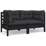 Sofy ogrodowe - VidaXL 2-osobowa sofa ogrodowa z poduszkami, czarna, drewno sosnowe! 806650 - miniaturka - grafika 1