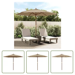 The Living Store Parasol ogrodowy na drewnianym słupku - kolor taupe - 299x240 cm - Parasol Ogrodowy - Parasole ogrodowe - miniaturka - grafika 1