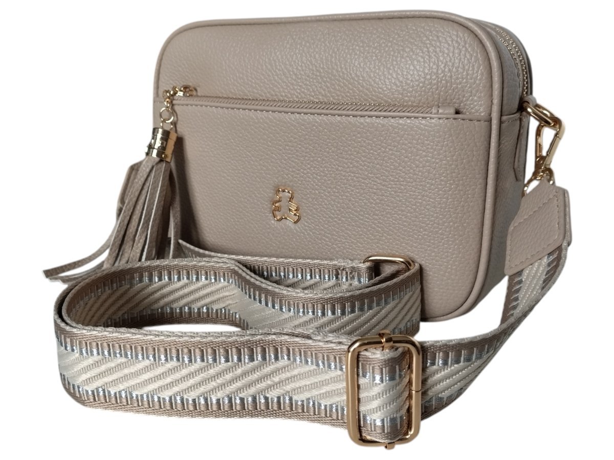 Torebka Damska Beżowa Mała Listonoszka Na Ramię, Kuferek Z Szerokim Paskiem