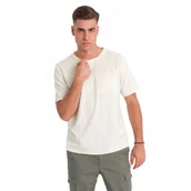 Koszulki męskie - Męski t-shirt z kieszonką LOOSE FIT - biały V8 OM-TSCT-0171 rozmiar M - miniaturka - grafika 1