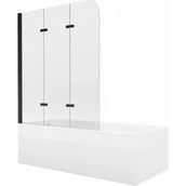 Wanny - Mexen Cubik wanna prostokątna 150 x 70 cm z obudową i parawanem 3-skrzydłowym 120 cm, transparent, czarny - miniaturka - grafika 1