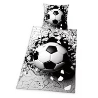 Pościel dla dzieci - Pościel 135x200 Piłkarska piłka szara czarna poszewka 80x80 H23 - miniaturka - grafika 1