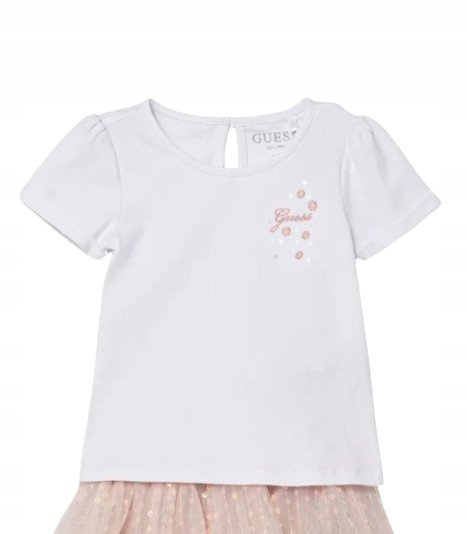 Guess Biała Bluzka Dziewczęca z Krótkim Rękawem i Haftem 64-70 Gna