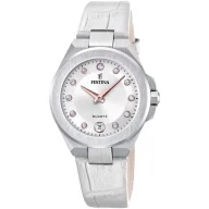 Zegarki damskie - Festina Mademoiselle 20701/1 zegarek damski srebrny na białym pasku - miniaturka - grafika 1