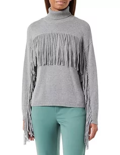 Replay Damski sweter z golfem z frędzlami, M06 Medium Grey Melange, L - Swetry damskie - miniaturka - grafika 1