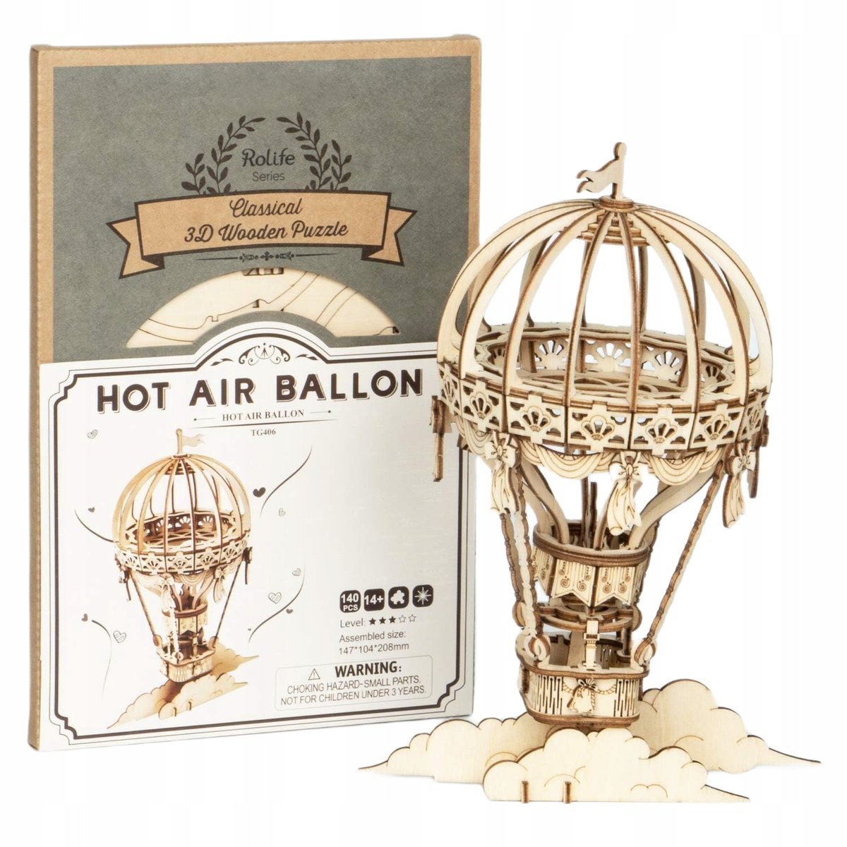 Puzzle Drewniane 3D Gorący Balon Drewniana Dekoracja Prezent