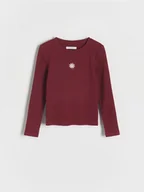 Bluzki dla dziewczynek - Reserved - Prążkowana bluzka z haftem - bordowy - miniaturka - grafika 1