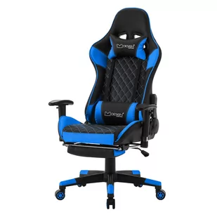 Fotel gamingowy z rozkładanym podnóżkiem i podłokietnikiem 2D Czarny/Niebieski z imitacji skóry ML-Design - Fotele gamingowe - miniaturka - grafika 1