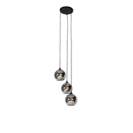 Lampy sufitowe - QAZQA Inteligentna lampa wisząca czarna z dymionym szkłem w zestawie 3 WiFi A60 - Wallace - miniaturka - grafika 1