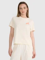 Koszulki i topy damskie - 4F T-shirt oversize z nadrukiem damski - beżowy L - miniaturka - grafika 1