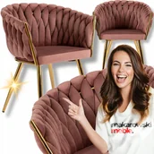 Krzesła - Krzesło Tapicerowane Welur Glamour CAPI Plecione Różowe Do Salonu Jadalni - miniaturka - grafika 1