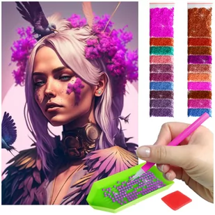 Haft Diamentowy ARTULIO, Obraz DIY 5D, Diamond Painting, Mozaika Diamentowa 40X60cm (Kobieta pokryta fioletowymi roślinami) + Zestaw Akcesoriów - Zabawki kreatywne Haft Diamentowy ARTULIO, Obraz DIY 5D, Diamond Painting, Mozaika Diamentowa 40X60cm (Kobieta pokryta fioletowymi roślinami) + Zestaw Akcesoriów - Zabawki kreatywne - miniaturka - grafika 1