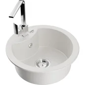 Zlewozmywaki z baterią - Mexen Diego zlewozmywak granitowy 1-komorowy z baterią kuchenną Rita, biały - miniaturka - grafika 1