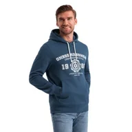 Bluzy męskie - Męska bluza kangurka z kapturem i nadrukiem granatowa V2 OM-SSPS-0143 XL - miniaturka - grafika 1