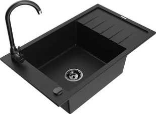 Mexen Elias zlewozmywak granitowy 1-komorowy z ociekaczem i baterią kuchenną Telma, czarny - 6511-77-670200-70-B - Zlewozmywaki z baterią - miniaturka - grafika 1