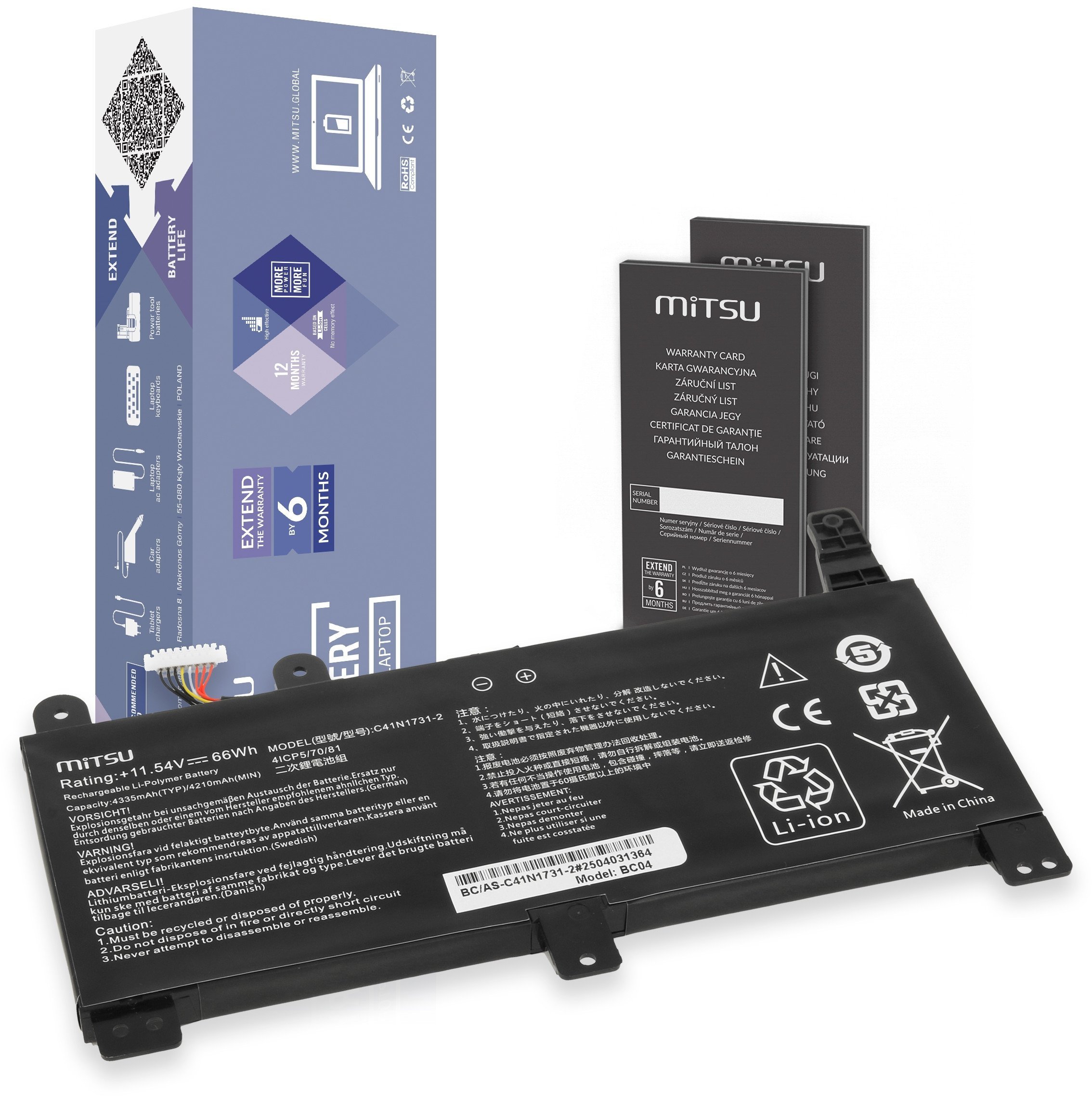 Bateria Mitsu do Asus ROG Strix G512LU, G531GU, G712LU