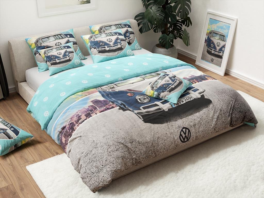 Pościel dziecięca AUTO VW niebiesko-szara Rozmiar pościeli: 80 x 80 cm 135 x 200 cm