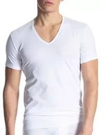 Koszulki męskie - CALIDA Męski T-shirt z bawełny, z dekoltem w kształcie, biały, 52/54 PL - miniaturka - grafika 1